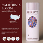 Fleuryx California Bloom Native Wildflower Mix for the Mountain West in a wildflower seed shaker filled with colorful coated seed pellets designed for better germination.