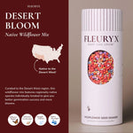 Fleuryx Desert Bloom Native Wildflower Mix for the Desert West in a wildflower seed shaker filled with colorful coated seed pellets designed for better germination.